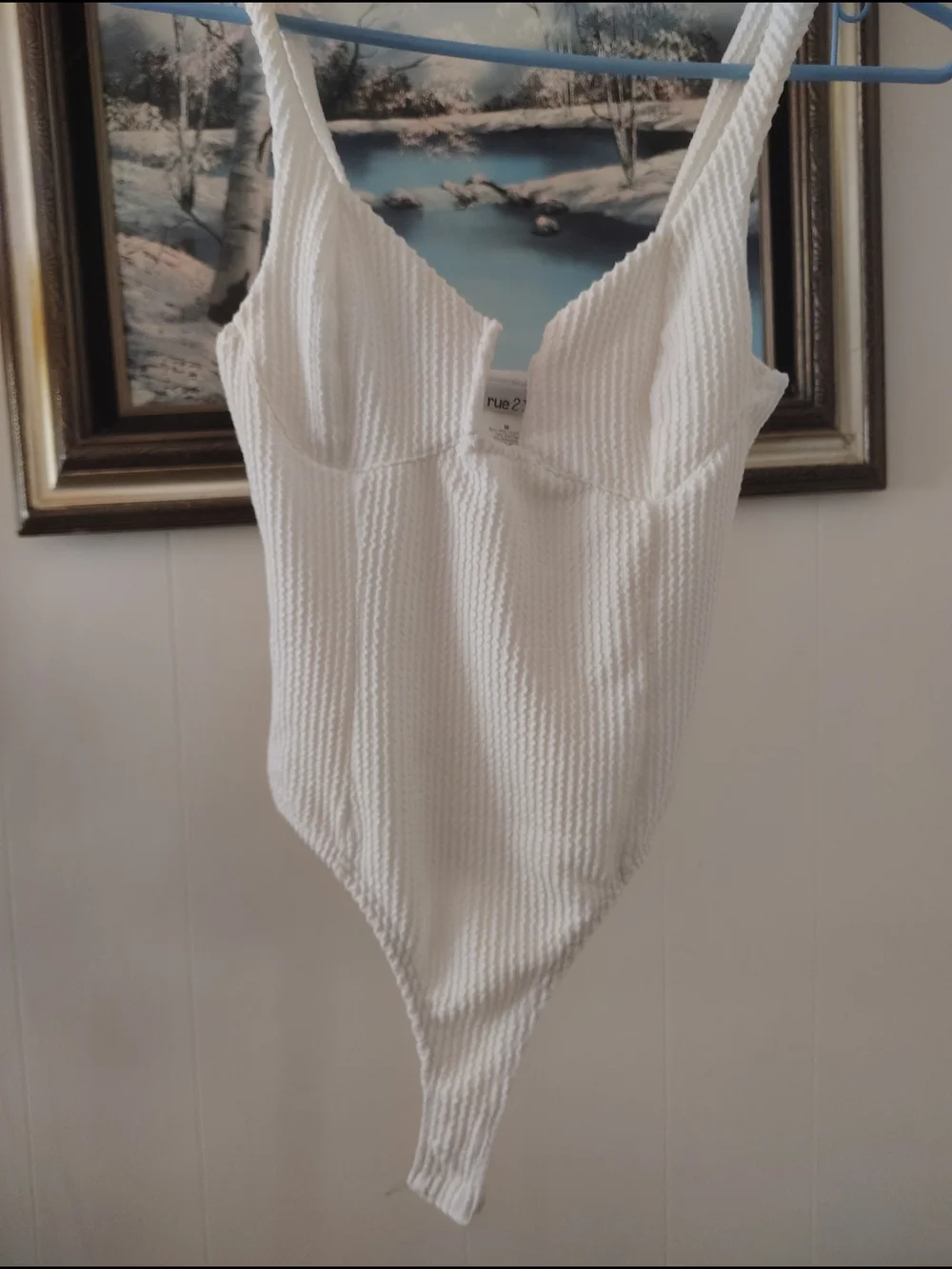 Rue21 White Ribbed Scoop-Neck Bodysuit